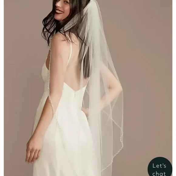 NWT David’s Bridal Ivory Beaded Veil Cathedral Veil with Bead and Pearl Trim | David main image 2